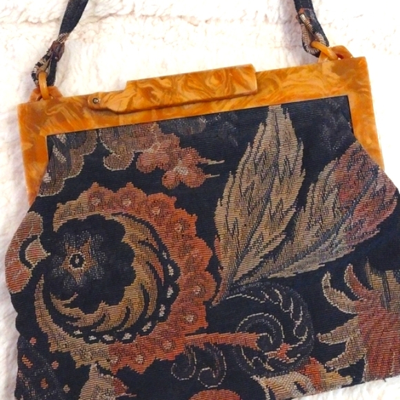Vintage Floral Carpet Tapestry Handbag Purse - Picture 2 of 11